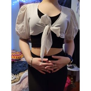 LUVALOT | DOLLYGIRL AUSTRALIA | front tie, puffy sleeve crop